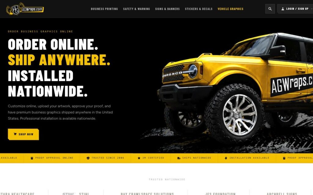 AGWraps online store for vehicle graphics, desktop view