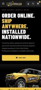 AGWraps online store for vehicle graphics, phone view