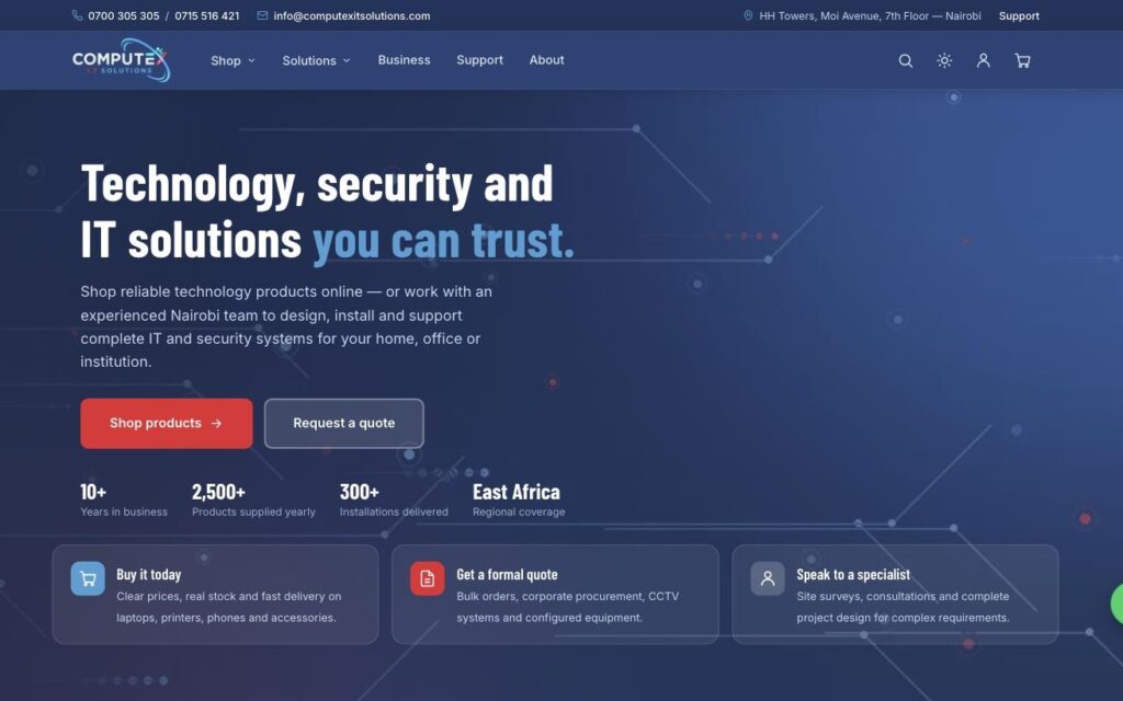 Computex I.T Solutions website and store, desktop view