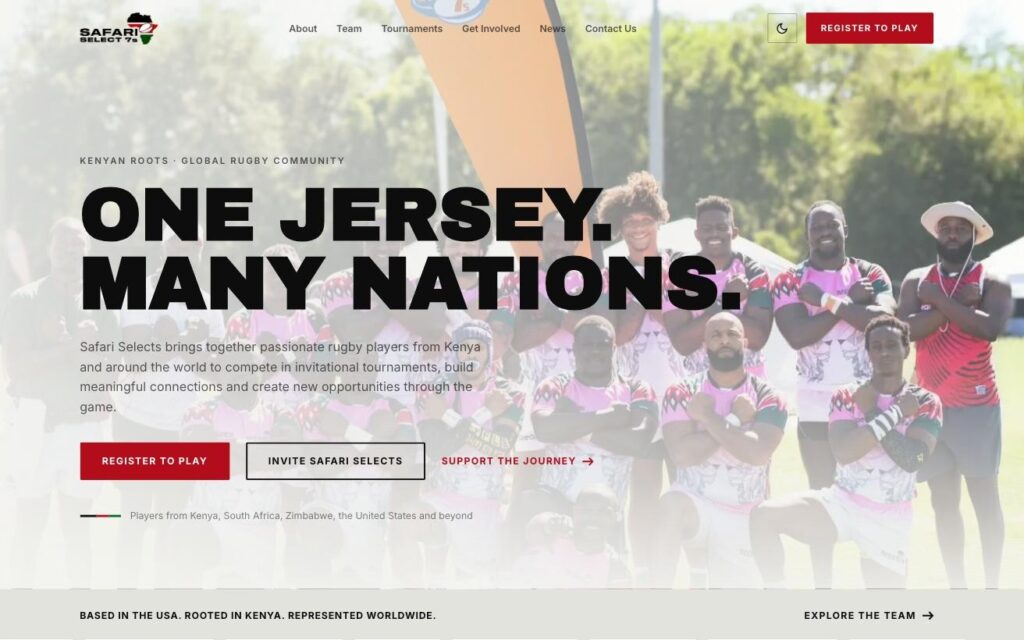 Safari Selects rugby club website, desktop view