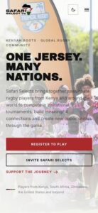 Safari Selects rugby club website, phone view